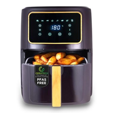 Freidora de aire Bergner MIDNIGHT sin PFAS con 6,9 L, revestimiento cerámico, 1800 W, 8 programas, temperatura 80–200 °C y temporizador de 30 minutos. Cocina sana y fácil.